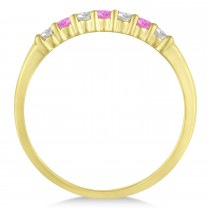 Diamond & Pink Sapphire 7 Stone Wedding Band 14k Yellow Gold (0.26ct)