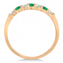 Diamond & Emerald 7 Stone Wedding Band 14k Rose Gold (0.34ct)