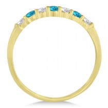 Blue & White Diamond 7 Stone Wedding Band 14k Yellow Gold (0.34ct)
