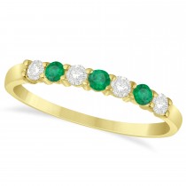 Diamond & Emerald 7 Stone Wedding Band 14k Yellow Gold (0.34ct)