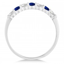Diamond & Blue Sapphire 7 Stone Wedding Band 14k White Gold (0.50ct)