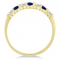 Diamond & Blue Sapphire 7 Stone Wedding Band 14k Yellow Gold (0.50ct)