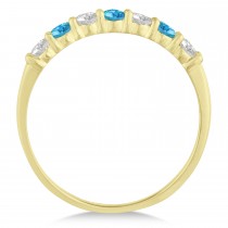 Diamond & Blue Topaz 7 Stone Wedding Band 14k Yellow Gold (0.50ct)