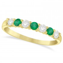 Diamond & Emerald 7 Stone Wedding Band 14k Yellow Gold (0.50ct)