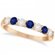 Diamond & Blue Sapphire 7 Stone Wedding Band 14k Rose Gold (0.75ct)
