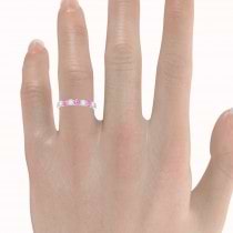 Diamond & Pink Sapphire 7 Stone Wedding Band 14k White Gold (0.75ct)
