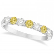 White & Yellow Diamond 7 Stone Wedding Band 14k White Gold (0.75ct)
