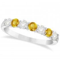 Diamond & Yellow Sapphire 7 Stone Wedding Band 14k White Gold (0.75ct)