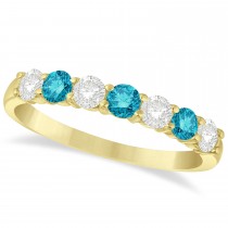 Blue & White Diamond 7 Stone Wedding Band 14k Yellow Gold (0.75ct)