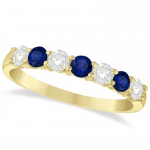 Diamond & Blue Sapphire 7 Stone Wedding Band 14k Yellow Gold (0.75ct)