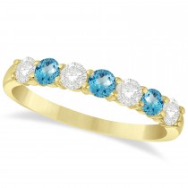 Diamond & Blue Topaz 7 Stone Wedding Band 14k Yellow Gold (0.75ct)