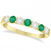 Diamond & Emerald 7 Stone Wedding Band 14k Yellow Gold (0.75ct)