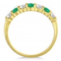Diamond & Emerald 7 Stone Wedding Band 14k Yellow Gold (0.75ct)
