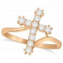 Diamond Religious Cross Twisted Ring 14k Rose Gold (0.33ct)