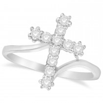 Diamond Religious Cross Twisted Ring 14k White Gold (0.33ct)