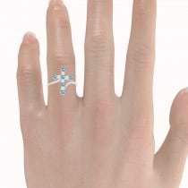 Diamond & Blue Topaz Religious Cross Twisted Ring 14k White Gold (0.51ct)
