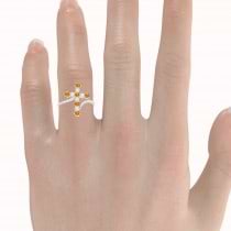 Diamond & Citrine Religious Cross Twisted Ring 14k White Gold (0.51ct)