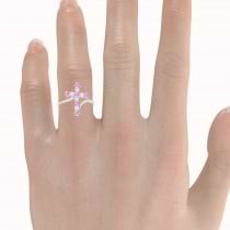 Diamond & Pink Sapphire Religious Cross Twisted Ring 14k White Gold (0.51ct)