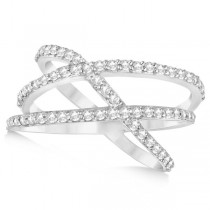 Three Band Intertwined Abstract Diamond Ring 14k White Gold 0.65ct