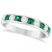 Channel Set Emerald & Diamond Ring Band in 14k White Gold 0.79ctw