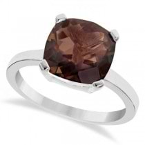 Cushion Solitaire Smoky Quartz Ring Sterling Silver (3.70ct)