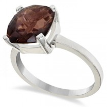 Cushion Solitaire Smoky Quartz Ring Sterling Silver (3.70ct)