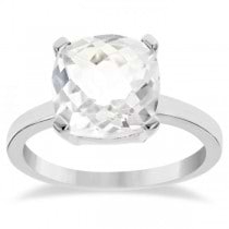 Cushion Solitaire Crystal Quartz Ring Sterling Silver (3.70ct)