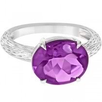 Oval Cut Amethyst Cocktail Ring in Sterling Silver (4.19ct)