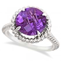 Round Cut Amethyst Cocktail Ring in Sterling Silver (4.09ct)