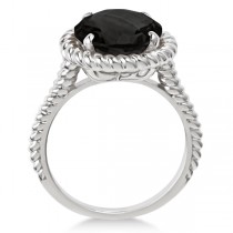 Round Cut Black Agate Cocktail Ring in Sterling Silver (5.12ct)