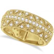Luxury Wide Band Zig-Zag Pave Set Diamond Ring 14k Yellow Gold (0.75ct)