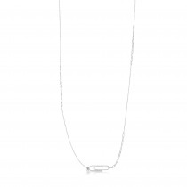 Stationed Paperclip Pendant Necklace 14k White Gold