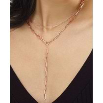 Lariat Paperclip Link Y-Shaped Chain Necklace 14k Rose Gold