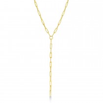 Lariat Paperclip Link Y-Shaped Chain Necklace 14k Yellow Gold
