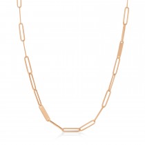 Paperclip Bar Fashion Chain Necklace 14K Rose Gold