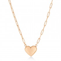 Paperclip Puffed Heart Pendant Necklace 14k Rose Gold