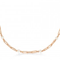 Freshwater Pearl Paperclip Pendant Necklace 14k Rose Gold