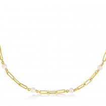 Freshwater Pearl Paperclip Pendant Necklace 14k Yellow Gold