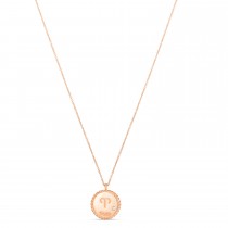 Aries Zodiac Diamond Medallion Disk Pendant Necklace 14k Rose Gold