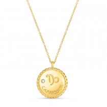 Capricorn Zodiac Diamond Medallion Disk Pendant Necklace 14k Yellow Gold