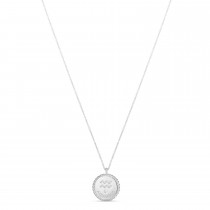 Aquarius Zodiac Diamond Medallion Disk Pendant Necklace 14k White Gold