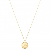 Taurus Zodiac Diamond Medallion Disk Pendant Necklace 14k Yellow Gold