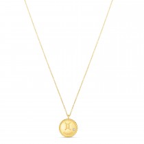 Gemini Zodiac Diamond Medallion Disk Pendant Necklace 14k Yellow Gold