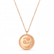 Cancer Zodiac Diamond Medallion Disk Pendant Necklace 14k Rose Gold