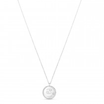 Cancer Zodiac Diamond Medallion Disk Pendant Necklace 14k White Gold