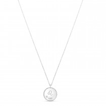 Leo Zodiac Diamond Medallion Disk Pendant Necklace 14k White Gold