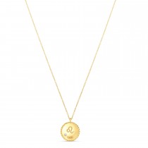 Leo Zodiac Diamond Medallion Disk Pendant Necklace 14k Yellow Gold