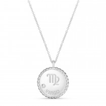 Virgo Zodiac Diamond Medallion Disk Pendant Necklace 14k White Gold