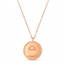 Libra Zodiac Diamond Medallion Disk Pendant Necklace 14k Rose Gold