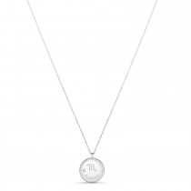 Scorpio Zodiac Diamond Medallion Disk Pendant Necklace 14k White Gold
